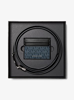 Ser regalo con porta carte di credito e cintura con stampa logo