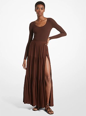 Silk Georgette Button-Front Skirt