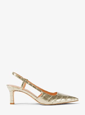 Zapato de sal&oacute;n Alora de piel metalizada con relieve de cocodrilo y tal&oacute;n descubierto