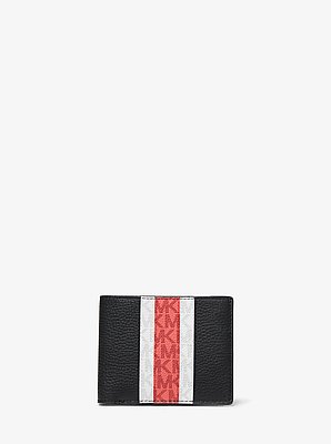Pebbled Leather and Logo Stripe Billfold Wallet With Passcase Gift Set