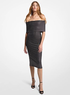 Studded Stretch Viscose Off-The-Shoulder Dress