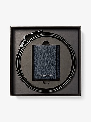 Ensemble-cadeau d&rsquo;&eacute;tui pour cartes &agrave; trois volets et de ceinture &agrave; logo Signature