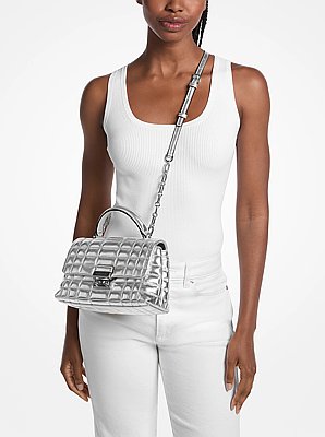 Tribeca Medium Quilted Metallic Leather Satchel