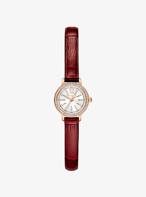Micro Melissa Pav&eacute; Rose Gold-Tone and Crocodile Embossed Leather Watch