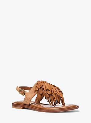 Indra Fringed Suede Sandal in LUGGAGE | Michael Kors image number 0