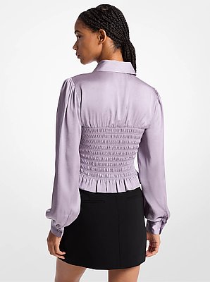 Chemise &agrave; smocks en satin craquel&eacute;
