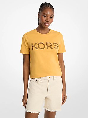 Sequined Logo Cotton T-Shirt