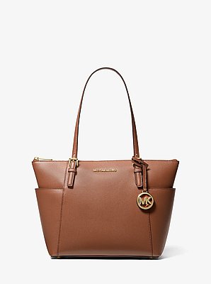 Bolso tote Jet Set grande de piel de grano cruzado con cremallera superior