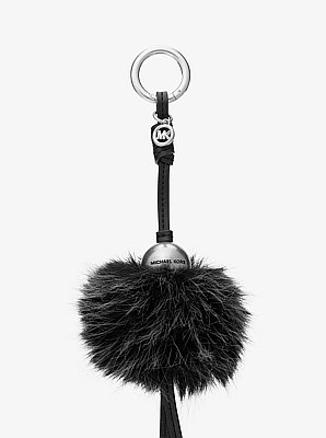Silver-Tone Bead and Faux Fur Bag Charm