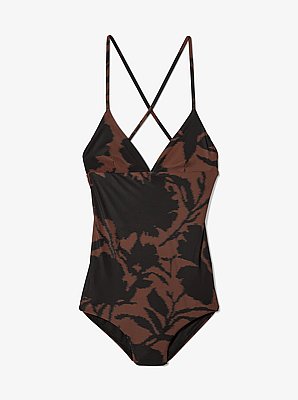 Floral Chin&eacute; Crepe Crossback Swimsuit