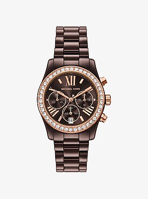 Lexington Pav&eacute; Brown-Tone Ceramic Watch
