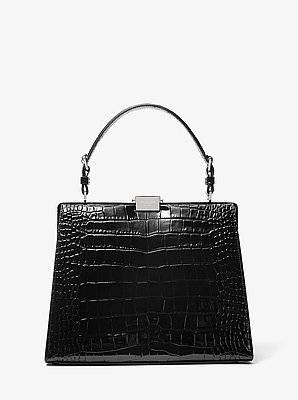 Simone Crocodile Embossed Leather Satchel