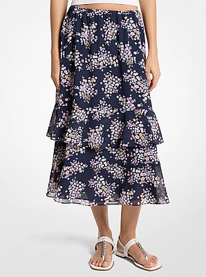 Floral Print Georgette Midi Skirt