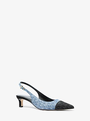 D&eacute;collet&eacute; slingback Amara in denim con stampa logo