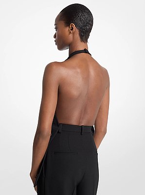 Hand-Embroidered Paillette Wool Gabardine Halter Top