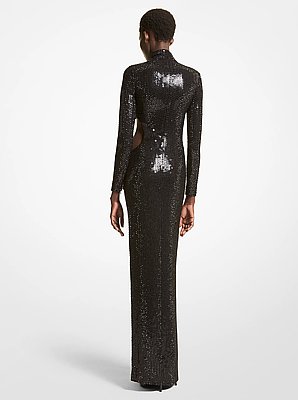 Vestido largo de cady el&aacute;stico con aberturas y cristales bordados a mano