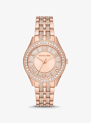 Harlowe Pav&eacute; Rose Gold-Tone Watch