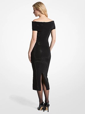Embellished Stretch Knit Off-The-Shoulder Dress