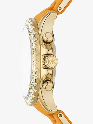 Montre Everest &agrave; bracelet en silicone de ton or &agrave; pav&eacute;