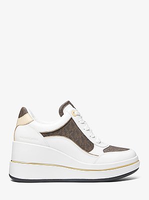 Basket Emmy en cuir &agrave; logo Signature et &agrave; semelle compens&eacute;e