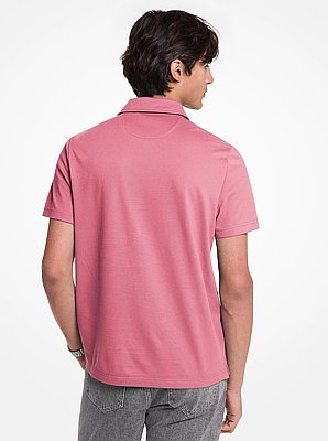 Cotton Blend Piqu&eacute; Zip-Up Polo Shirt