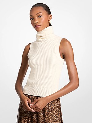 Cotton Blend Sleeveless Turtleneck 
