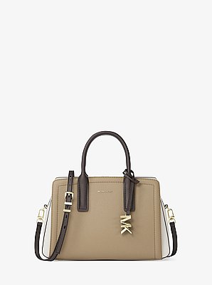 Laila Small Color-Block Pebbled Leather Satchel image number 0