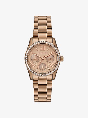 Mini Lexington Pav&eacute; Brushed Beige Gold-Tone Watch