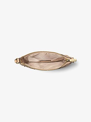 Pochette-bracelet en microsu&egrave;de de polyester &agrave; clous et &agrave; franges