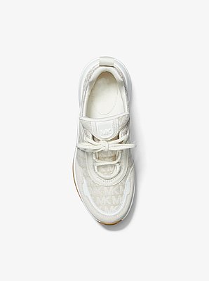 Olympia Logo Jacquard and Glitter Chain-Mesh Trainer