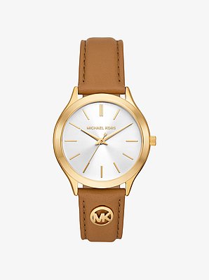 Slim Runway Gold-Tone and Leather Watch