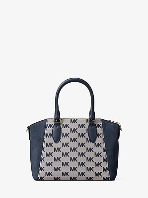 Sienna Small Logo Jacquard and Leather Satchel