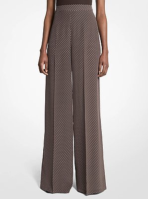 Pantalones de pierna ancha de seda crep&eacute; de chine con lunares