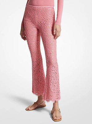 Pantal&oacute;n pescador de encaje floral con lentejuelas bordado a mano