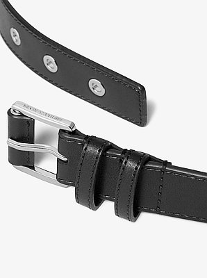Grommeted Leather Belt in BLACK/SILVER | Michael Kors image number 1