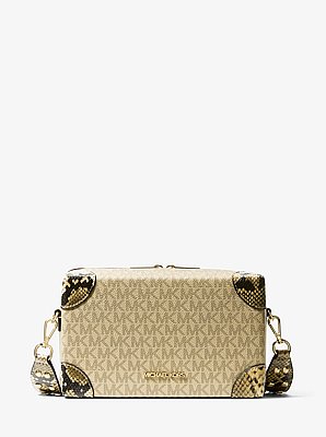 Jeanie Small Metallic Signature Logo and Snake Embossed Trunk Crossbody Bag