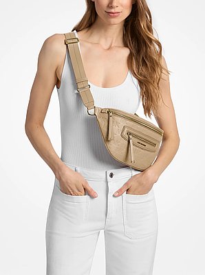 Jet Set Travel Medium Logo Embossed Leather Sling Pack