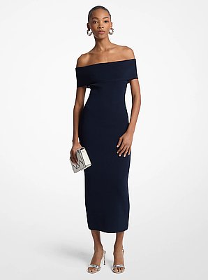 Stretch Knit Over-The-Shoulder Dress