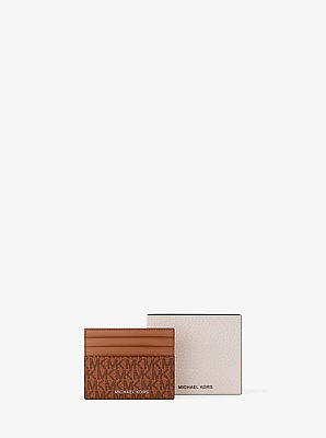 Pebbled Leather Billfold Wallet and Signature Logo Card Case Gift Set