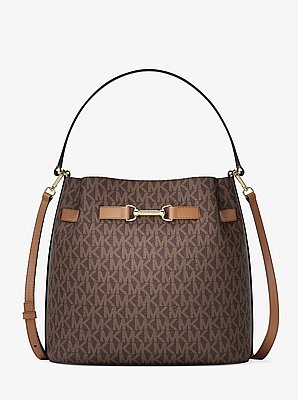 Carson Medium Signature Logo Convertible Bucket Crossbody Bag