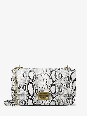 Tribeca Large Snake Embossed Leather Shoulder Bag