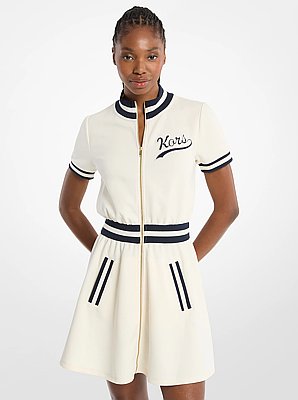 Cotton Blend Zip-Up Mini Dress