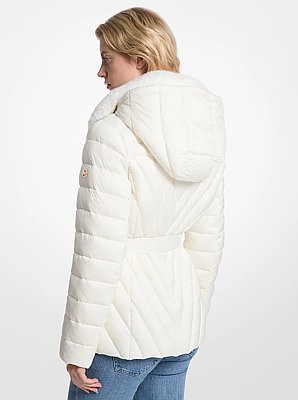 Faux Fur Trim Packable Nylon Puffer Jacket