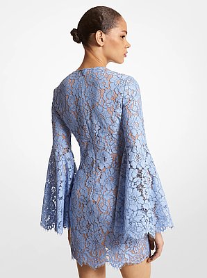 Cotton Blend Floral Lace Bell-Sleeve Dress
