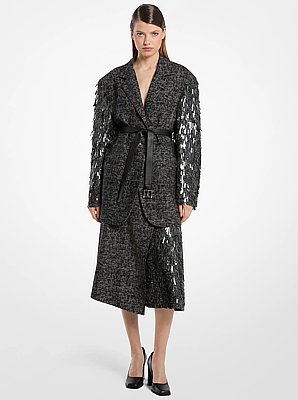Ryan Hand-Embroidered Smudge Glen Plaid Paillette Wool Blazer
