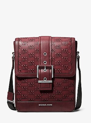 Colby Logo Embossed Burnished Leather Messenger Bag