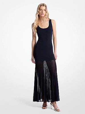Stretch Viscose Blend Sheer Maxi Dress