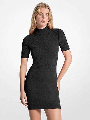 Vestido de cuello alto tejido en jacquard con logotipo