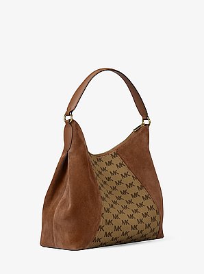 Sienna Large Logo Jacquard and Suede Convertible Shoulder Bag