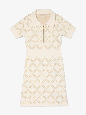 Empire Diamond Textured Knit Quarter-Zip Dress